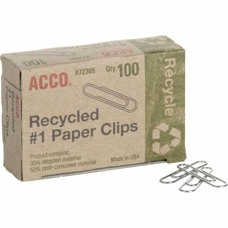 ACCO Brands ACCO Recycled Paper Clips, 100/Box, 10 Pack (72365) - Image 1